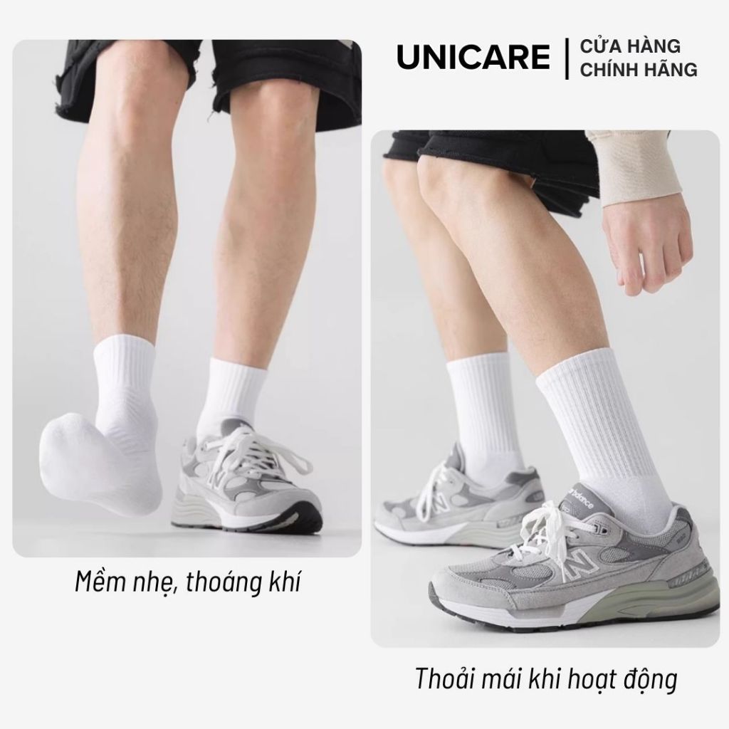 Combo 10 Đôi Tất Vớ Cổ Trung Unicare, Tất Nam Nữ Trơn Unisex Dày Dặn, Mềm Mại, Thoáng Khí
