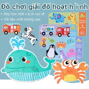 6-in-1 Puzzle Toy Kindergarten Iron Box Wood Puzzle Board Children Gift Animal Traffic