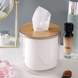Hộp đựng khăn giấy trong suốt gia đình có nắp gỗ - Hộp đựng khăn ăn tối giản Bắc Âu