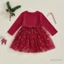 Tập Đi Bé Gái Giáng Sinh Một Dòng Đầm Sequin Ông Già Noel Cổ Tròn Tay Dài Tulle Chắp Vá Đầm
