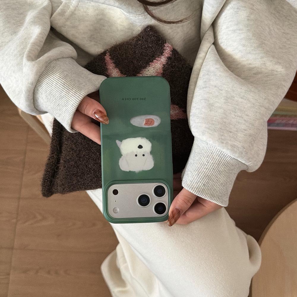 Ốp Lưng Cứng Tương Thích Với iPhone 13 14 14Pro 14ProMax 15 15Pro 15ProMax 16 16Pro 16ProMax 17 17Pro 17ProMax 17Air Matte Green Dog Pattern Case