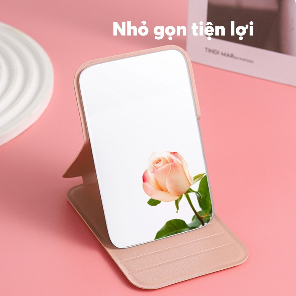 Gương Trang Điểm Gấp Gọn Cho Nữ, Gương Bọc Da Cao Cấp, Gương Bỏ Túi Mini