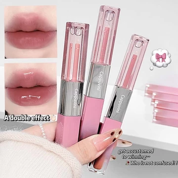 Hai Đầu Lip Glaze Nhung Lâu Dài Matte Lip Glaze Dưỡng Ẩm Nước Bóng Son Bóng Chất Lỏng Chống Thấm Nước Làm Trắng Son Môi Học Sinh Giá Rẻ Son Môi