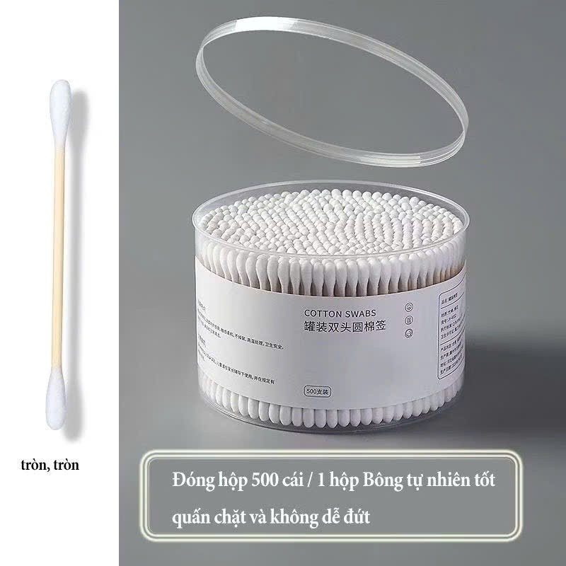 Combo 3 hộp lớn 500 que tăm bông y tế, tăm bông trang điểm, spa, bông ngoáy tai que gỗ 2 đầu 9 ( xoắn và tròn)