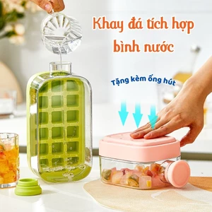 Khay Đá Tích Hợp Bình Nước 2in1 Tiện Lợi, Khay Làm Đá Kèm Bình Uống Nước Nắp Nhấn Lấy Đá Dễ Dàng - FE123