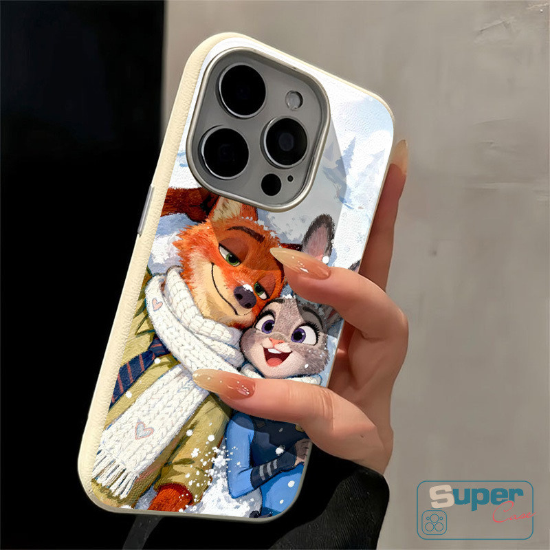 Ốp Lưng Tương Thích Cho IPhone 15 13 11 16 17 14 12 Pro 7 8Plus 14 13 12 16 15 11 Pro Max 16 Plus X XR XS Max Mùa Đông Cặp Đôi Dễ Thương Cáo Bunny Zootopia Da Họa Tiết