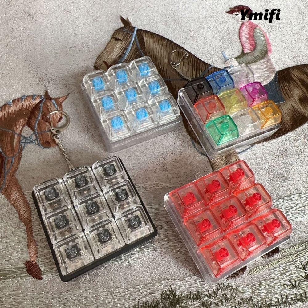 Mũ bàn phím ngón tay YMIFI, Keycap DIY Bàn phím Fidget Móc khóa, Thư giãn 9 phím Vượt qua thời gian Giảm căng thẳng Clicker Đồ chơi dành cho người lớn