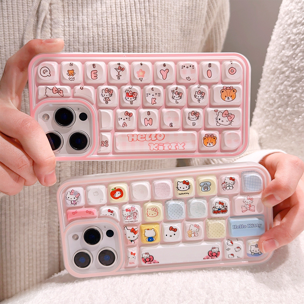 Bàn phím Hello Kitty Kawaii Vỏ điện thoại TPU iPhone 11 13 14 15 16 17 12 Pro Max 17 Pro Max