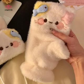 HWETR Găng tay lông mềm dày nửa ngón, cảm ứng màn hình, giữ ấm mùa đông, hoạt hình đáng yêu, phù hợp nữ sinh ngoài trời