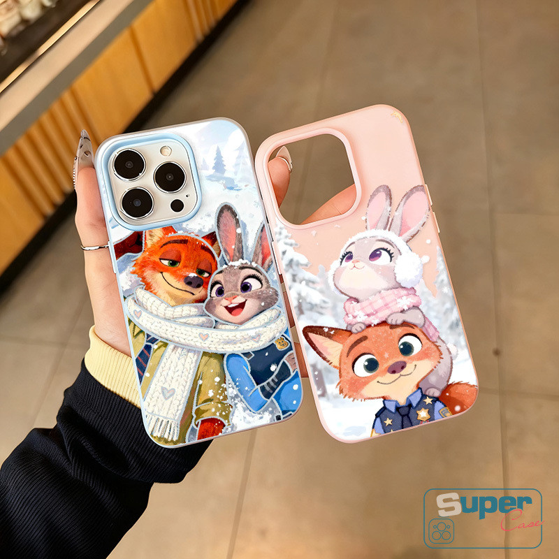 Ốp Lưng Tương Thích Cho IPhone 17 16 11 13 15 14 12 Pro Max 17 15 16 Pro 7Plus XR Air X XS Max Mùa Đông Cặp Đôi Bunny Fox Hoạt Hình Zootopia Silicone Mới 2 in1 Cover