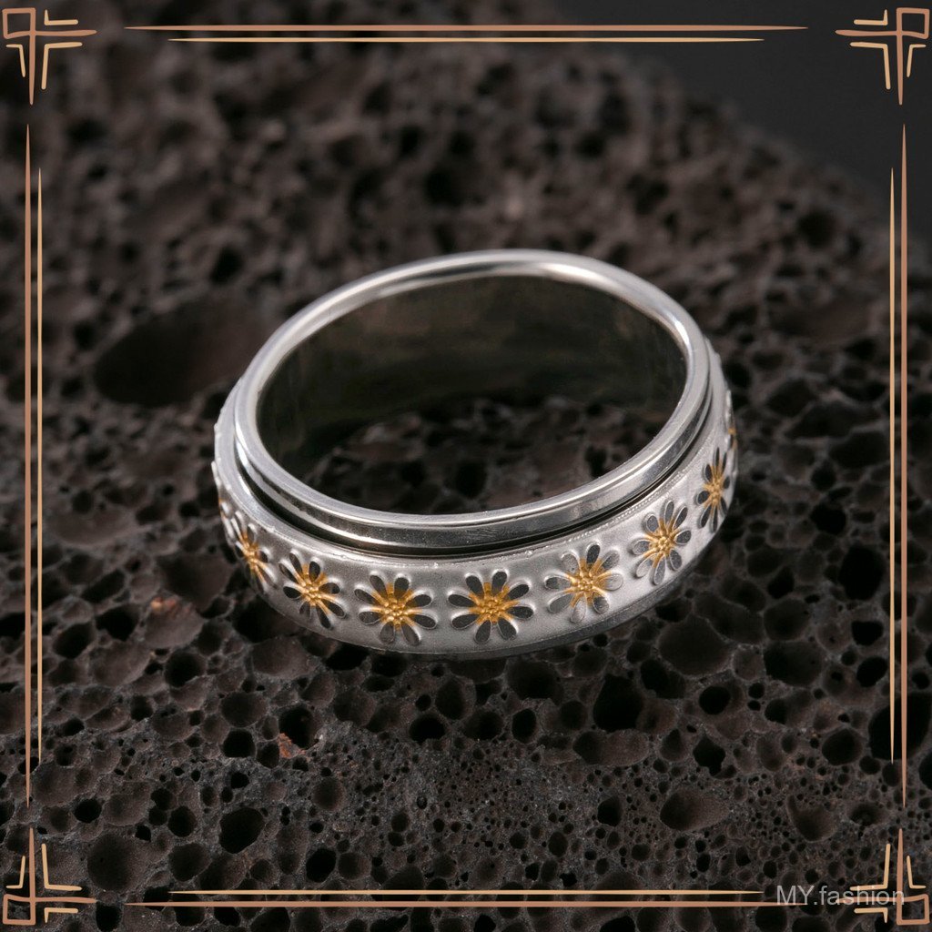 Sản phẩm mới Nhẫn thép titan [Giải nén có thể xoay hoa cúc nhỏ] Nhẫn nam ~ ~ Trang sức bằng thép không gỉ tươi thời trang