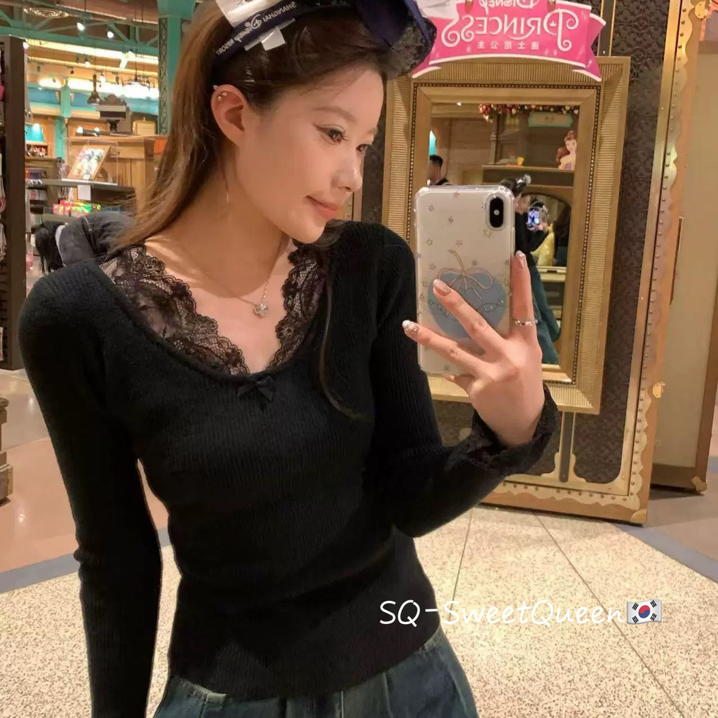 Mặc một mình Pure Desire Ren Trim Áo len dệt kim