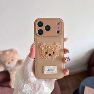 Bảo vệ toàn diện Vỏ điện thoại bằng da PU hình gấu sang trọng dễ thương cho iPhone 17Promax 12 13 14 15 16 Pro Max Vỏ điện thoại di động nữ chống sốc