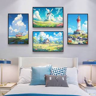 Tranh canvas phong cảnh Anime phong cách Miyazaki - Nghệ thuật treo tường thẩm mỹ cho phòng khách, Tranh tường vải chữa bệnh cho phòng trẻ em & đầu giường phòng ngủ