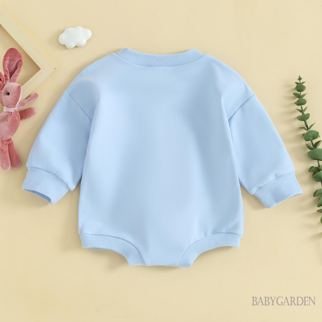 Trẻ sơ sinh Bé trai / gril Áo liền quần mùa thu Fuzzy Bunny Thêu cổ tròn dài tay Áo liền quần Phục sinh