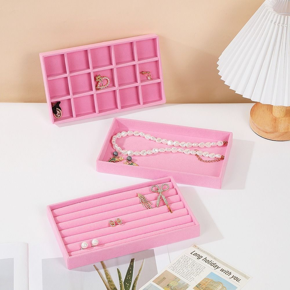 BAMBOOB Nhung Hộp Bảo Quản Trang Sức, Nhung Có Thể Xếp Chồng Vòng Cổ Khay Trưng Bày, Nhiều Màu Tổ Chức Khay Vòng Tay Vòng Cổ