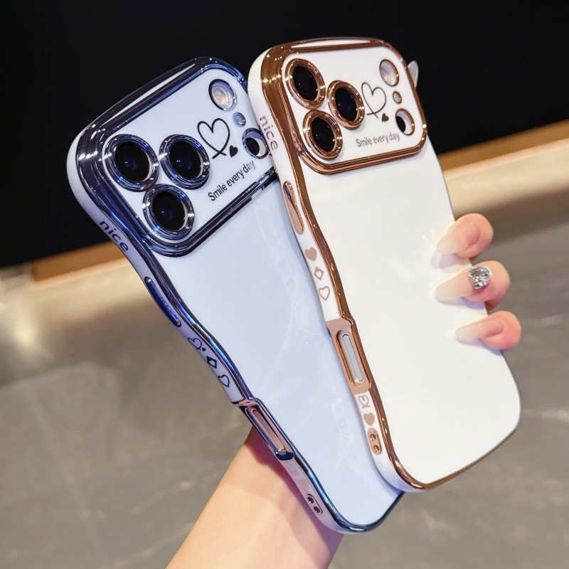 Ốp Điện Thoại Tình Yêu Bên Mạ Điện Cho Apple IPhone 17 Pro Max 17 Air 16 15 14 Plus 13 12 11 Pro Max Bao Ống Kính Mềm Mại