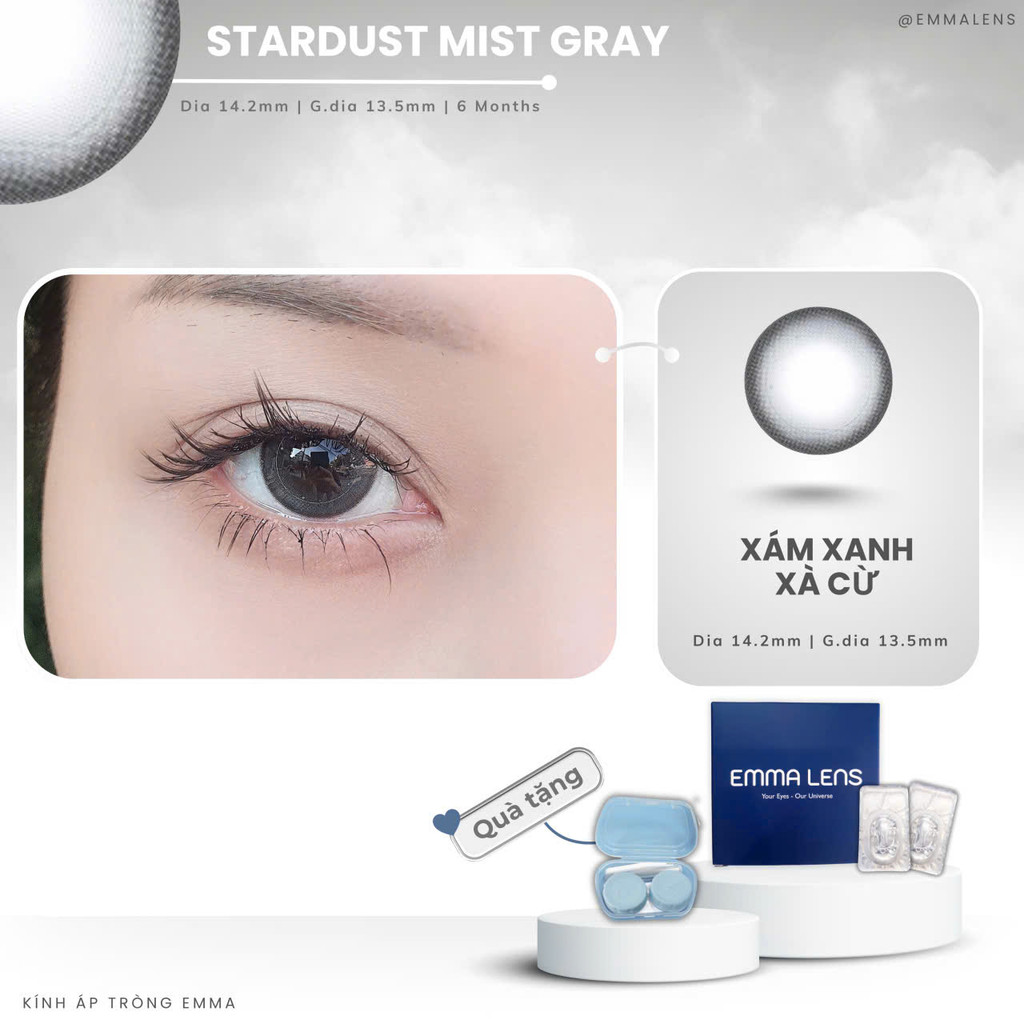 Kính Áp Tròng Stardust Mist Gray | Lens Xám Xanh Xà Cừ | Emma Lens