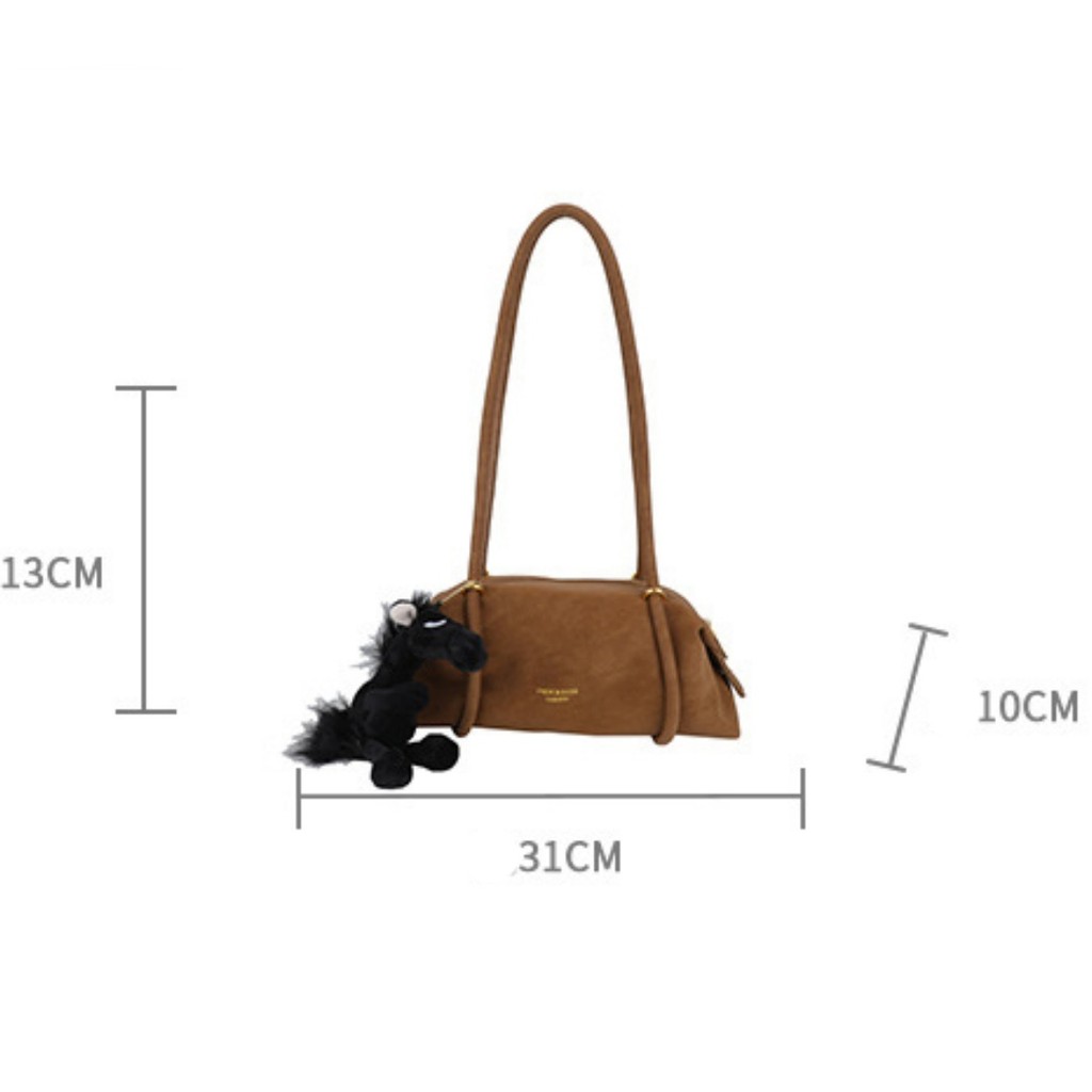 GC2 Retro Màu Trơn Da Lộn Nách Túi Đeo Vai Nữ Thời Trang Đơn Giản Baguette Túi Có Dây Kéo CG2