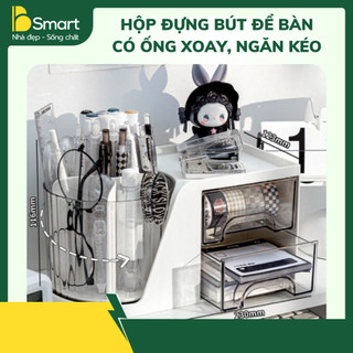 Hộp Đựng Bút Xoay 360 Độ, Hộp Bút Bàn Học Kèm Ngăn Kéo 2 Tầng Tiện Dụng Decor Phòng, Bàn Học
