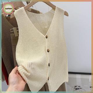 SAFENH Mùa Hè Hàn Quốc Cotton Và Vải Lanh Thời Trang Màu Trơn Rời Cổ Chữ V Vest Dành Cho Nữ VN