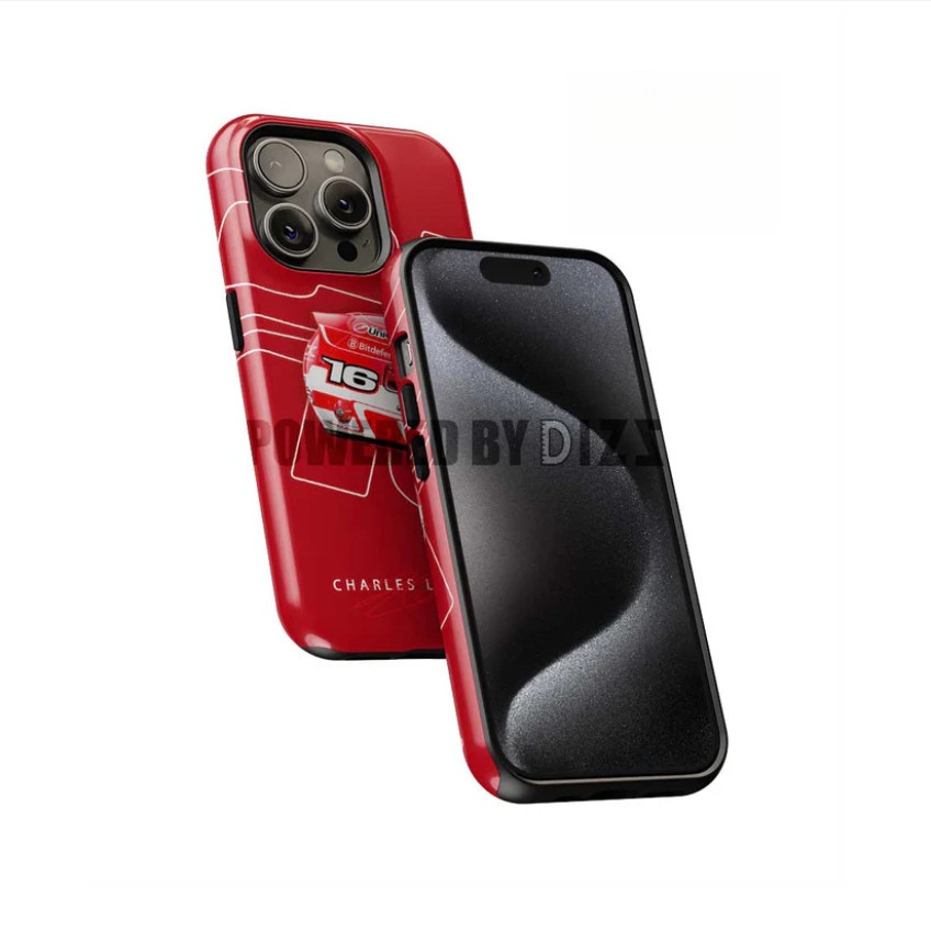 Charles Leclerc 2025 Mũ bảo hiểm Ferrari Livery F1 – CL16 Edi Ốp điện thoại thích hợp cho iPhone17 16Pro 16e 15ProMax 14Pro 13 12 13mini Samsung S24 S22 S25 2in1 ốp lưng cứng bóng