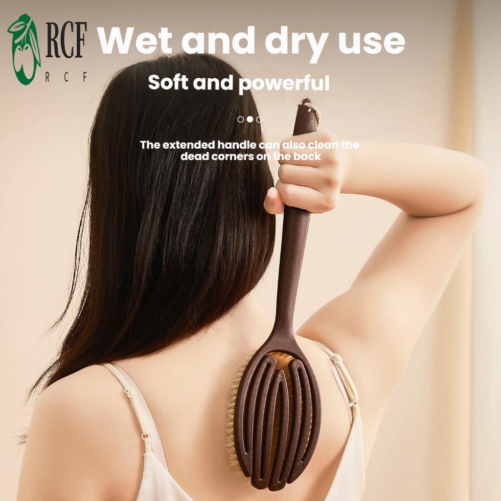 Bàn chải tắm lông lợn tơ dừa 2 trong 1 - Massage tắm tẩy tế bào chết khô ướt có tay cầm dài