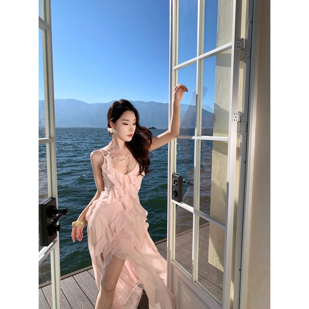 Đầm maxi hồng nhạt Pastel trendy