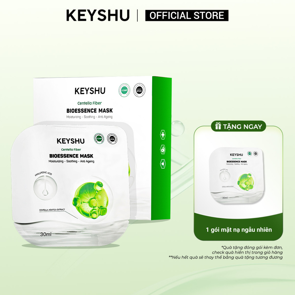 1 Hộp Mặt Nạ Sợi Xơ Rau Má Centella Fiber KEYSHU Dưỡng Ẩm, Hỗ Trợ Ngăn Ngừa Lão Hóa 10 Miếng 30ML