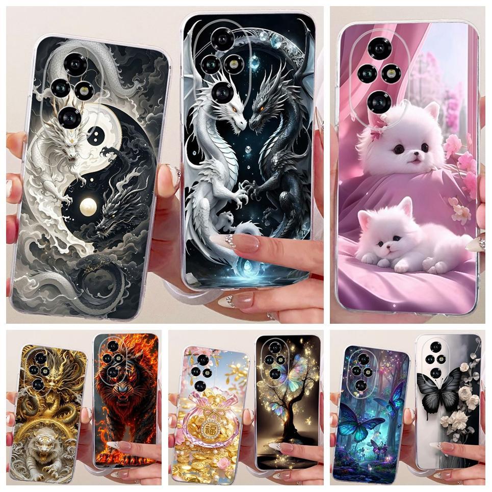 Ốp Silicon Mềm Trong Suốt Cho Honor 200 200Pro 200 Lite Ốp Lưng Điện Thoại Hoạt Hình Mèo Rồng Hoa Bướm Họa Tiết Ốp Lưng