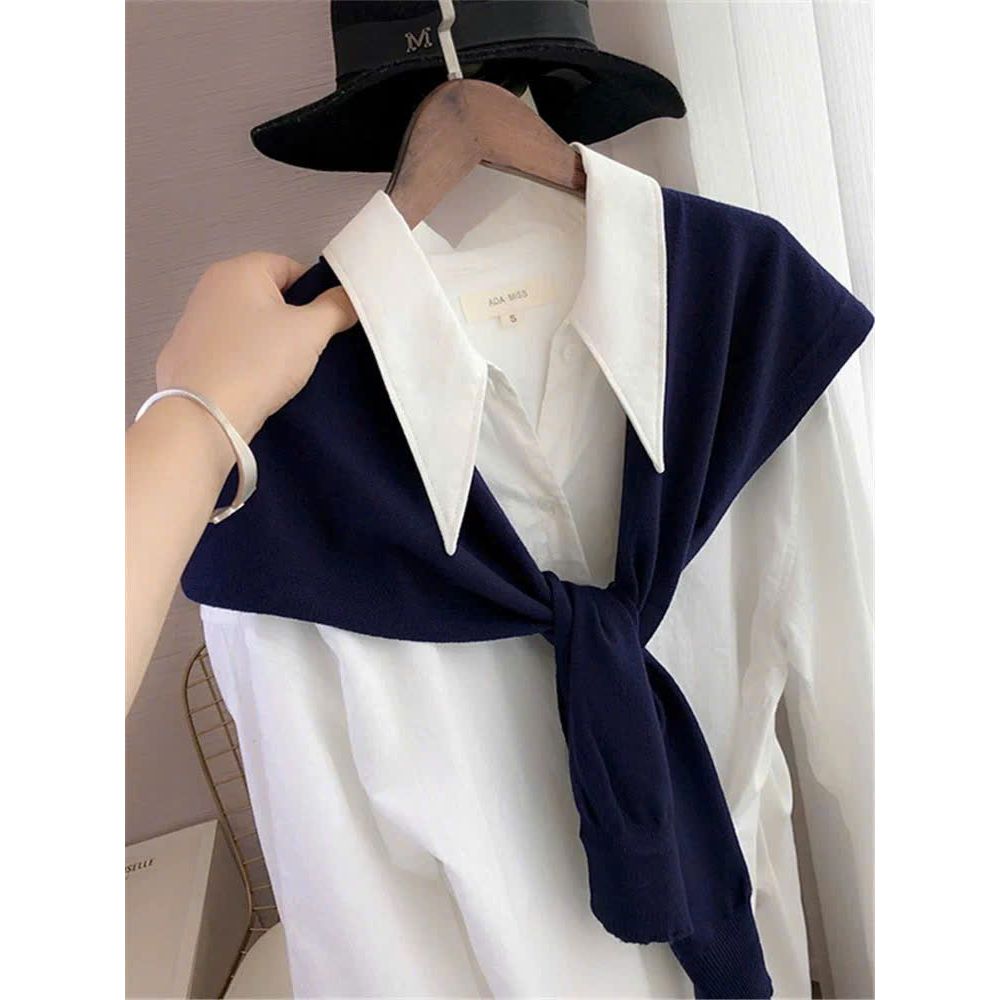 Áo sơ mi TRẮNG  DÀI TAY form rộng +kèm khăn thời trang quàng cổ Khăn tháo rời