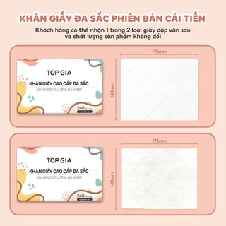 [Siêu Tiết kiệm] Giấy ăn rút Topgia đa sắc cao cấp 240 tờ 4 lớp, dập vân 4D, mềm mịn, thấm hút tốt