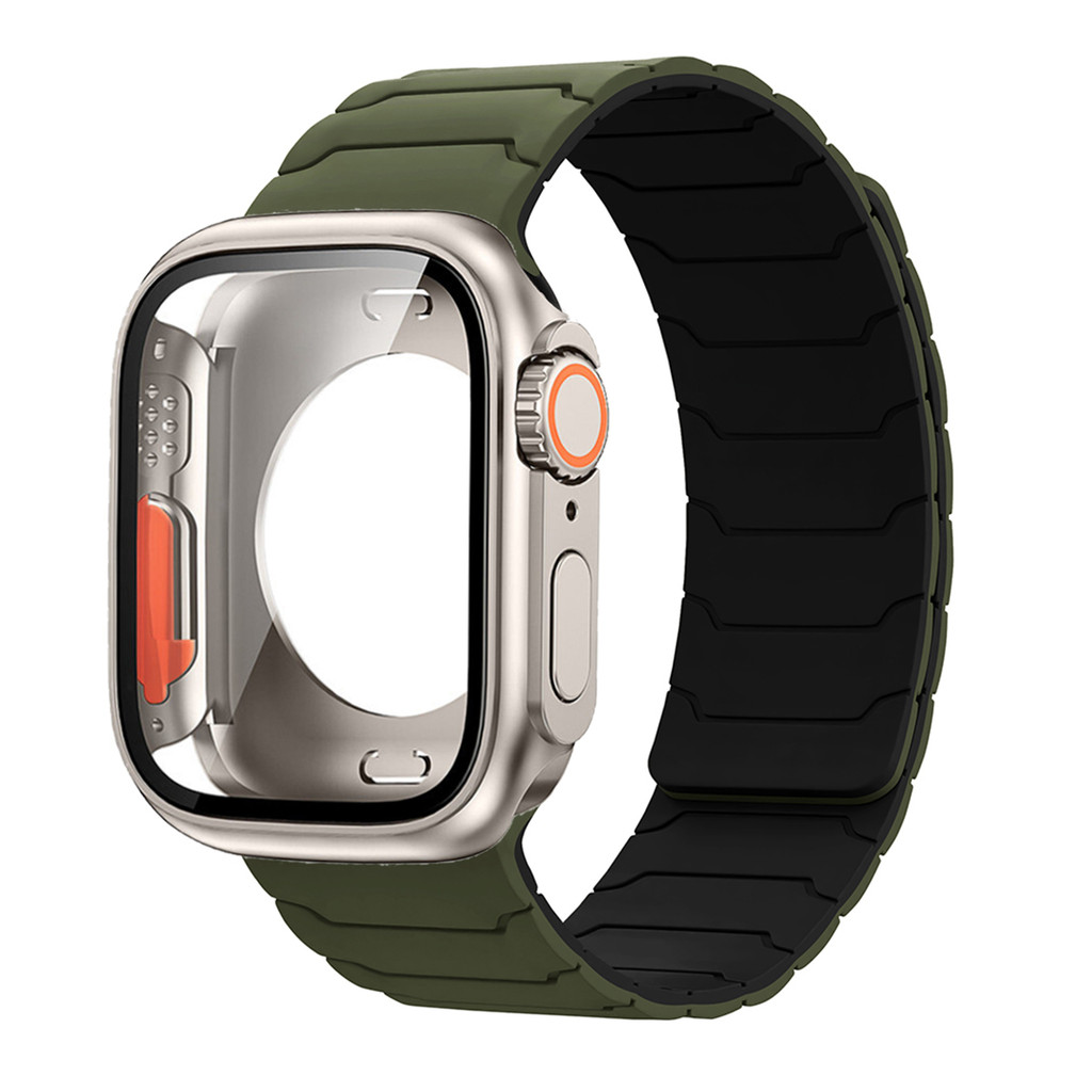 Dây đeo từ tính bằng silicon + Thay đổi sang Ultra Cover Case tương thích cho Apple Watch Series11 / 10 46mm 42mm 9 8 7 6 SE 5 4 45mm 44mm 41mm 40mm