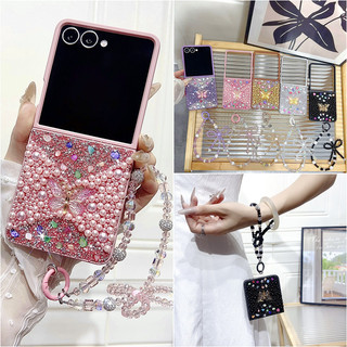 Vỏ bướm kim cương lấp lánh đầy màu sắc Samsung Galaxy Z Flip 7 Z Flip 6 7FE Flip 5 Flip 4 / 3 Kết cấu kim cương giả Vòng tay Chuỗi vỏ cứng chống sốc