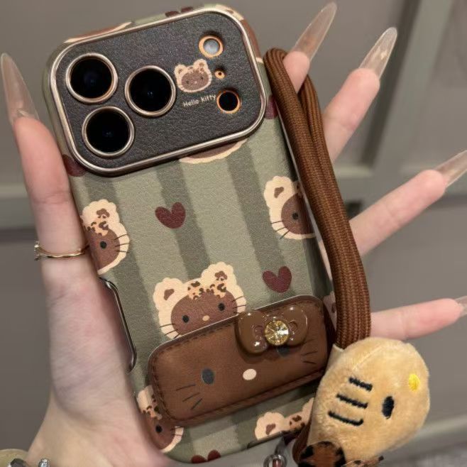 Sọc Xanh KT Cat Thích Hợp Cho Apple 17promax Vỏ Điện Thoại iphone16 Mới Bao Gồm Cao Cấp Ống Kính Thu Đông Vỏ Bảo Vệ