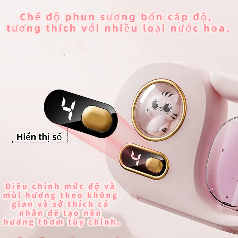 Máy xông tinh dầu tự động hình mèo: làm sạch không khí, hương thơm lâu, dùng trong nhà, khử mùi