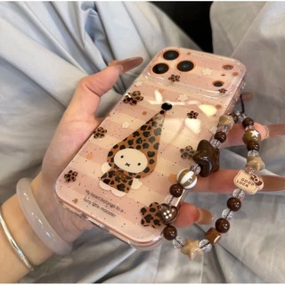 Ốp điện thoại hình thỏ sọc dễ thương hình hoa báo phù hợp cho iPhone17 16 15 14 13 Pro Max Bảo vệ Camera chống sốc Vỏ cứng chống rơi
