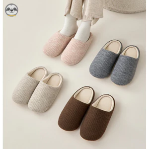 Phong cách Nhật Bản Muji Đôi sọc đen Dép cotton chống trượt / Dép ấm tại nhà / Dép đi chơi giữ ấm