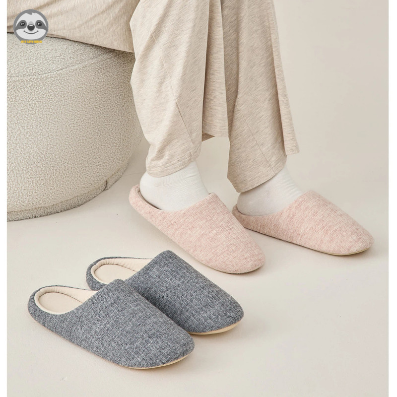 Phong cách Nhật Bản Muji Đôi sọc đen Dép cotton chống trượt / Dép ấm tại nhà / Dép đi chơi giữ ấm