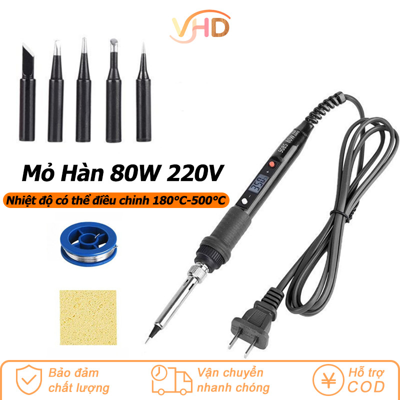 Mỏ Hàn Điện Tử 80W 220V Có Màn Hình LCD, Điều Chỉnh Nhiệt Độ, Thiết Kế Chuyên Dụng Cho Hàn Chì Nhanh