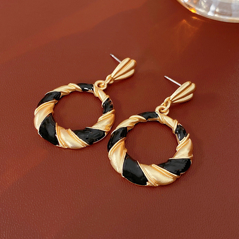 Thời Trung Cổ vintage Bộ Trang Sức Bạc Kim Nhỏ Giọt Xoắn Hình Học Bông Tai Vòng Cổ Retro Cao Cấp Ánh Sáng Sang Trọng 12.05