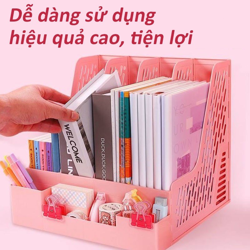 Kệ Đựng Sách 4 Ngăn Màu Pastel – Kệ Đựng Tài Liệu & Hồ Sơ Văn Phòng Đa Năng Lưu Trữ Giấy Tờ Gọn Gàng