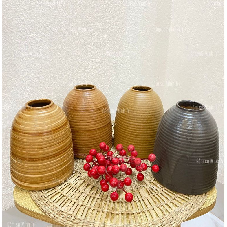 Bình hoa dáng chuông gốm mini vân ganh cao 17cm nhiều màu nhẹ nhàng - bình sứ Bát Tràng