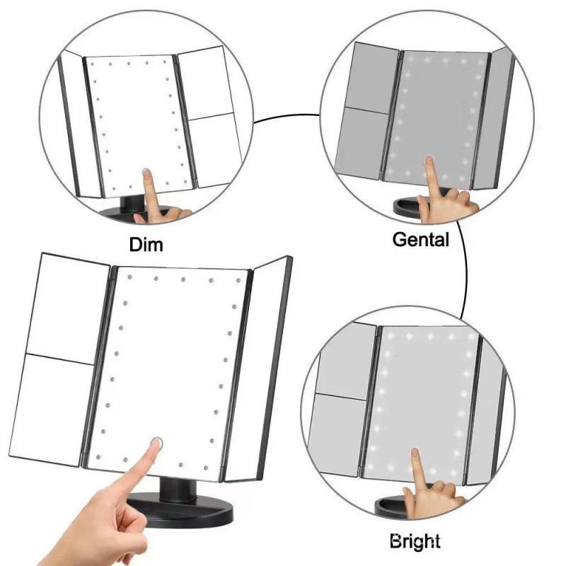 Phòng Ngủ Để Bàn Gương Trang Điểm Ba Lần Có Đèn LED Có Thể Gập Lại Cao Cấp ins Phong Cách Để Bàn Trang Điểm Gương Lưu Trữ Gương Trang Điểm