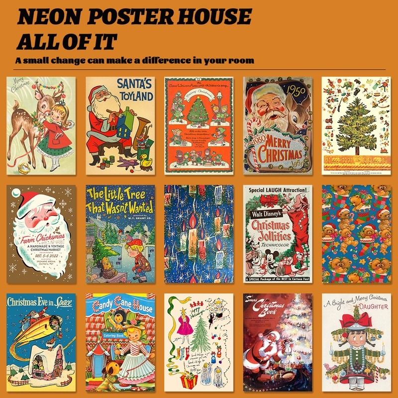 Poster Giáng Sinh Vintage - Phong Cách Showa Mỹ, Hoạt Hình Dễ Thương, Lõi In Canvas Cho Phòng Thu, Phòng Ngủ Và Trang Trí Nhà Cửa