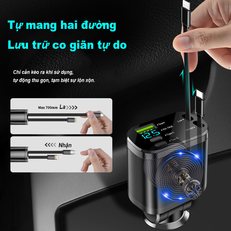 Sạc Nhanh Ô Tô 66W Thông Minh - Màn Hình Hiển Thị Điện Áp Trực Tiếp, Sạc Nhanh An Toàn Cho iPhone & Android