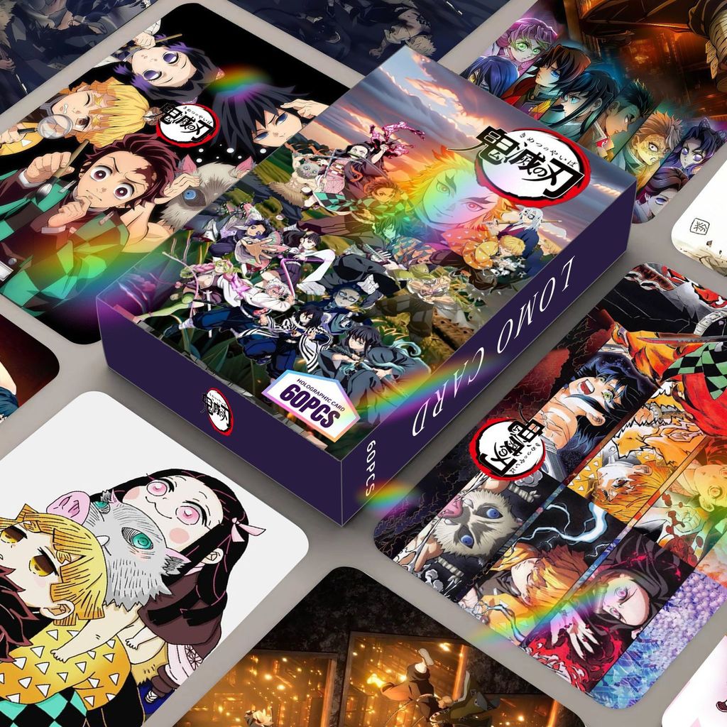 60 chiếc Manga Manhwa Animation Haikyuu!! Laser Hologram Lomo Cards Genshin Demon Slayer Photocards Kamado Tanjirou Nezuko Agatsuma Zenitsu Bưu thiếp ba chiều YM