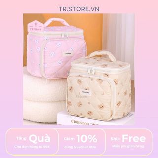 Cốp Vải Đựng Mỹ Phẩm Du Lịch Nhiều Ngăn, Có Ngăn Đựng Cọ Trang Điểm, Họa Tiết Dễ Thương