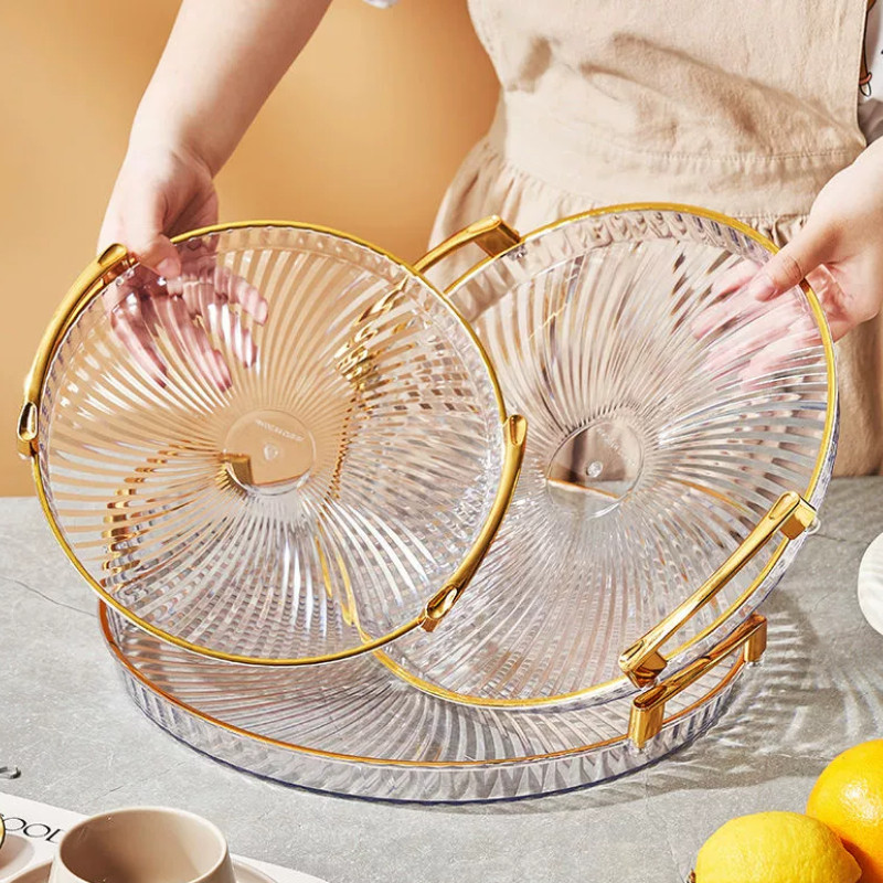 Khay Đựng Đồ Sang Trọng Tay Cầm Mạ Vàng, Khay Đựng Hoa Quả, Bánh, Trà, Khay Decor Bàn Ăn Cao Cấp