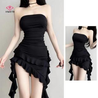 HWETR Gợi Cảm Không Đều Dây Đầm Nữ Mùa Hè Ruffles Váy Mới